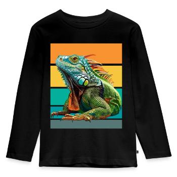 Leguan Retro Design - Kinder Premium Bio Langarmshirt - Schwarz - Vorne - AI Model Kid Male (0cm)