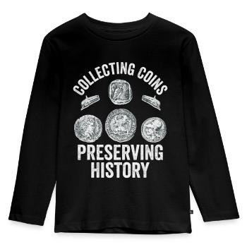 History Keeper: The Coin Collection Legacy - Kinder Premium Bio Langarmshirt - Schwarz - Vorne - AI Model Kid Male (0cm)