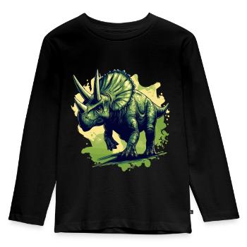 Triceratops in action - Kinder Premium Bio Langarmshirt - Schwarz - Vorne - AI Model Kid Male (0cm)