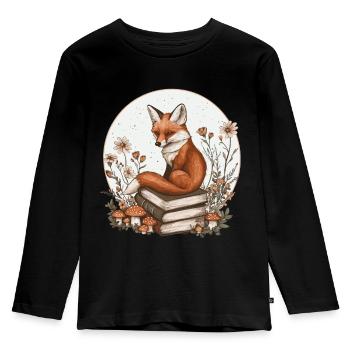 Cottagecore Renard avec des livres - T-shirt manches longues Premium Enfant - noir - Devant - AI Model Kid Male (0cm)