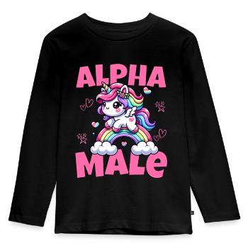 Mignon mâle licorne alpha chevauchant l’arc-en-ciel - T-shirt manches longues Premium Enfant - noir - Devant - AI Model Kid Male (0cm)