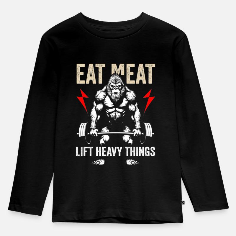 Fleisch essen, schwere Dinge heben - Kinder Premium Bio Langarmshirt - Schwarz