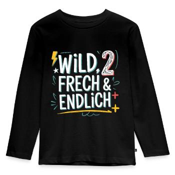 Wild, Frech & Endlich 2 Jahre 2. Geburtstag - Kinder Premium Bio Langarmshirt - Schwarz - Vorne - AI Model Kid Male (0cm)