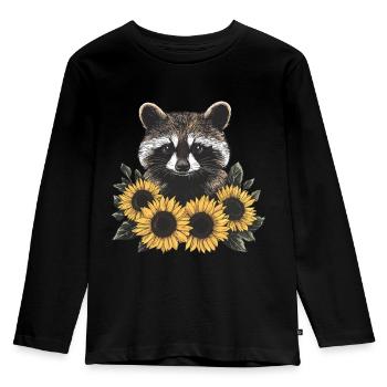 Waschbär mit Sonnenblumen - Kinder Premium Bio Langarmshirt - Schwarz - Vorne - AI Model Kid Male (0cm)