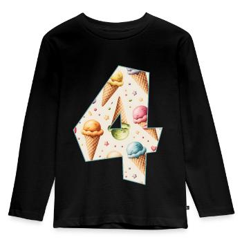CREAM NUMBER 4 YEARS CREAM 4TH BIRTHDAY - Kids' Premium Longsleeve Shirt - black - Front - AI Model Kid Male (0cm)