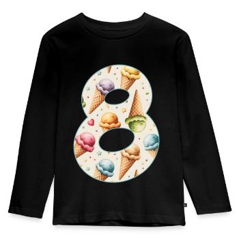 EISCREME NUMMER 8 JAHRE EIS 8. GEBURTSTAG - Kinder Premium Bio Langarmshirt - Schwarz - Vorne - AI Model Kid Male (0cm)