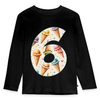 EISCREME NUMMER 6 JAHRE EIS 6. GEBURTSTAG - Kinder Premium Bio Langarmshirt - Schwarz - Vorne - AI Model Kid Male (0cm)