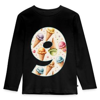 EISCREME NUMMER 9 JAHRE EIS 9. GEBURTSTAG - Kinder Premium Bio Langarmshirt - Schwarz - Vorne - AI Model Kid Male (0cm)