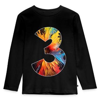 NUMMER 3 JAHRE 3. GEBURTSTAG - Kinder Premium Bio Langarmshirt - Schwarz - Vorne - AI Model Kid Male (0cm)