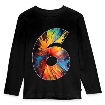 NUMMER 6 JAHRE 6. GEBURTSTAG - Kinder Premium Bio Langarmshirt - Schwarz - Vorne - AI Model Kid Male (0cm)
