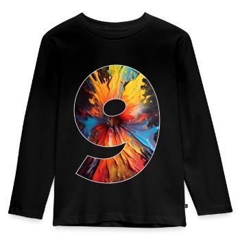 NUMMER 9 JAHRE 9. GEBURTSTAG - Kinder Premium Bio Langarmshirt - Schwarz - Vorne - AI Model Kid Male (0cm)