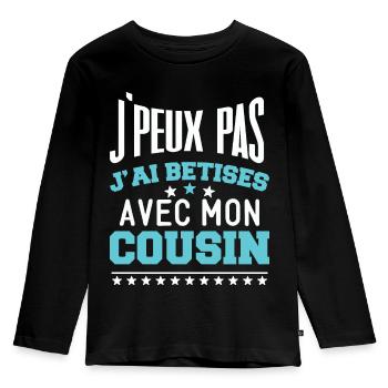 J'peux pas j'ai bêtises avec mon cousin cadeau - T-shirt manches longues Premium Enfant - noir - Devant - AI Model Kid Male (0cm)