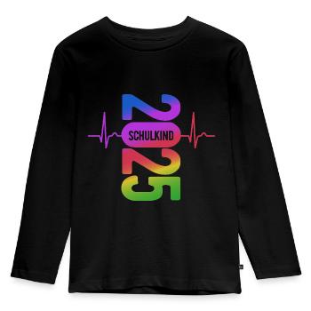 Schulkind 2025 - EKG - Puls - Einschulung - Kinder Premium Bio Langarmshirt - Schwarz - Vorne - AI Model Kid Male (0cm)