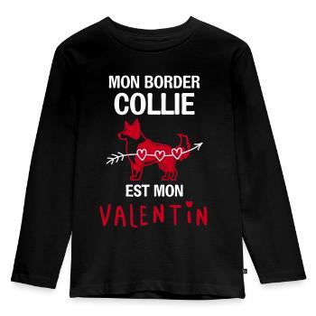 Mon Border collie est mon valentin 2 - T-shirt manches longues Premium Enfant - noir - Devant - AI Model Kid Male (0cm)