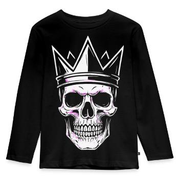 Skull King Totenkopf Krone Motiv - Kinder Premium Bio Langarmshirt - Schwarz - Vorne - AI Model Kid Male (0cm)