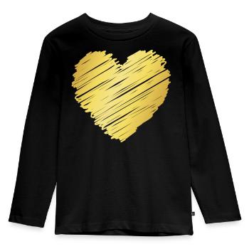 Goldenes Pinselherz – Elegantes Herz Motiv - Kinder Premium Bio Langarmshirt - Schwarz - Vorne - AI Model Kid Male (0cm)