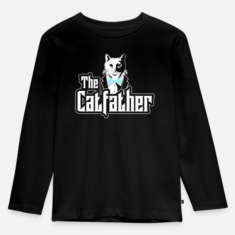 The Catfather Katze - Lustiges Design - Kinder Premium Bio Langarmshirt - Schwarz