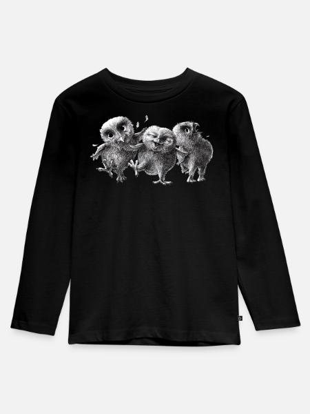 drei glückliche eulen - Kinder Premium Bio Langarmshirt - Schwarz
