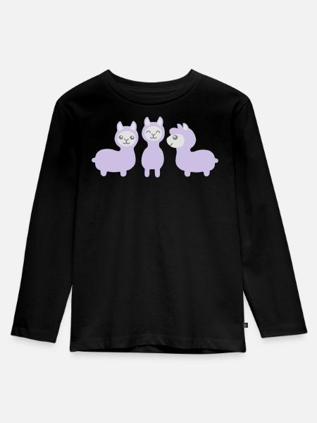 Drei Alpakas - Kinder Premium Bio Langarmshirt - Schwarz