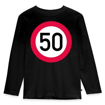 50 ans Attention ! Panneau de signalisation 50 km/h - T-shirt manches longues Premium Enfant - noir - Devant - AI Model Kid Male (0cm)