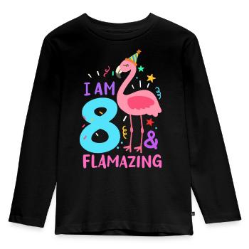 8. Geburtstag Flamingo - Kinder Premium Bio Langarmshirt - Schwarz - Vorne - AI Model Kid Male (0cm)