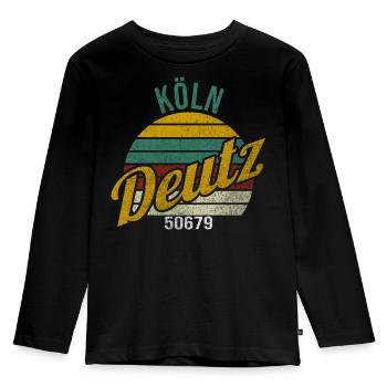 Kölsche Veedel - Köln-Deutz - Kinder Premium Bio Langarmshirt - Schwarz - Vorne - AI Model Kid Male (0cm)