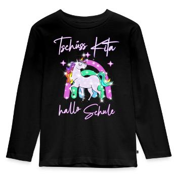 Tschüss Kita! hallo Schule Einhorn - Kinder Premium Bio Langarmshirt - Schwarz - Vorne - AI Model Kid Male (0cm)