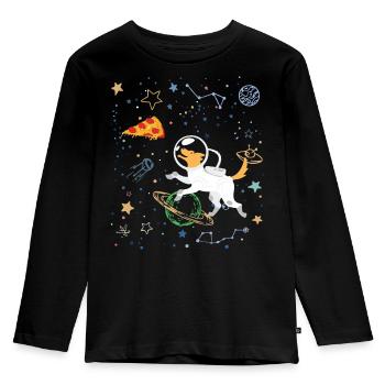 Cartoon Astronaut with Space and Pizza - Kids' Premium Longsleeve Shirt - black - Front - AI Model Kid Male (0cm)