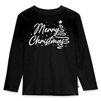 Merry Christmas Script Tree - Kids' Premium Longsleeve Shirt - black - Front - AI Model Kid Male (0cm)