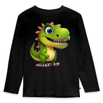 Sunny Green Dino Smile T-Design - Kinder Premium Bio Langarmshirt - Schwarz - Vorne - AI Model Kid Male (0cm)