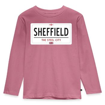 Ortsschild Sheffield - Kinder Premium Bio Langarmshirt - Mauve - Vorne - AI Model Kid Female (0cm)