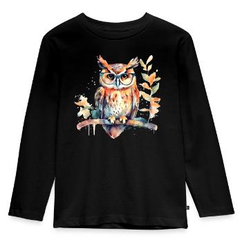 Eule mit Brille - Kinder Premium Bio Langarmshirt - Schwarz - Vorne - AI Model Kid Male (0cm)