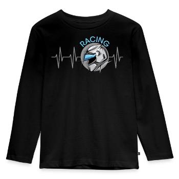 Icône d’art d’illustration de battement de cœur de course de moto - T-shirt manches longues Premium Enfant - noir - Devant - AI Model Kid Male (0cm)