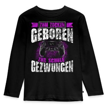 Born to gamble, forced to go to school, gaming - Kids' Premium Longsleeve Shirt - black - Front - AI Model Kid Male (0cm)