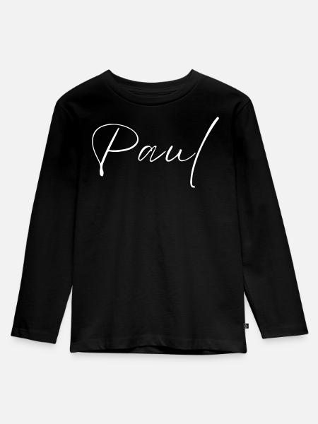 Paul Name T-Shirt Geschenk Für Männer - Kinder Premium Bio Langarmshirt - Schwarz