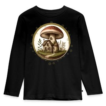 Conception d’un champignon comme une maison de conte de fées dans la forêt - T-shirt manches longues Premium Enfant - noir - Devant - AI Model Kid Male (0cm)