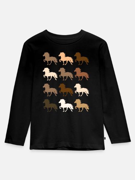Islandpferd - Kinder Premium Bio Langarmshirt - Schwarz