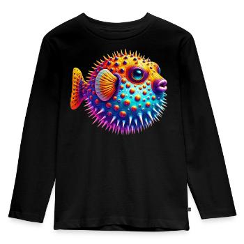 Kugelfisch - Kinder Premium Bio Langarmshirt - Schwarz - Vorne - AI Model Kid Male (0cm)