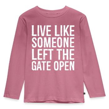 Vivez comme si quelqu’un avait laissé la porte ouverte - T-shirt manches longues Premium Enfant - mauve - Devant - AI Model Kid Female (0cm)