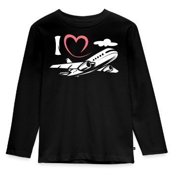 J’aime les avions - Symbole de l’aviation et des pilotes - T-shirt manches longues Premium Enfant - noir - Devant - AI Model Kid Male (0cm)