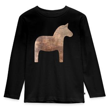 Dala Horse Wood Sweden Traditional Scandinavian - Kids' Premium Longsleeve Shirt - black - Front - AI Model Kid Male (0cm)