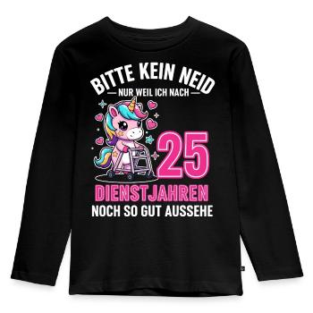 25 Jahre Dienstjubiläum – Bitte Kein Neid Einhorn - Kinder Premium Bio Langarmshirt - Schwarz - Vorne - AI Model Kid Male (0cm)