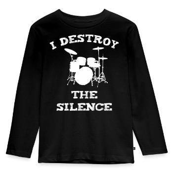Rockiger Drummer mit Aussage - Kinder Premium Bio Langarmshirt - Schwarz - Vorne - AI Model Kid Male (0cm)