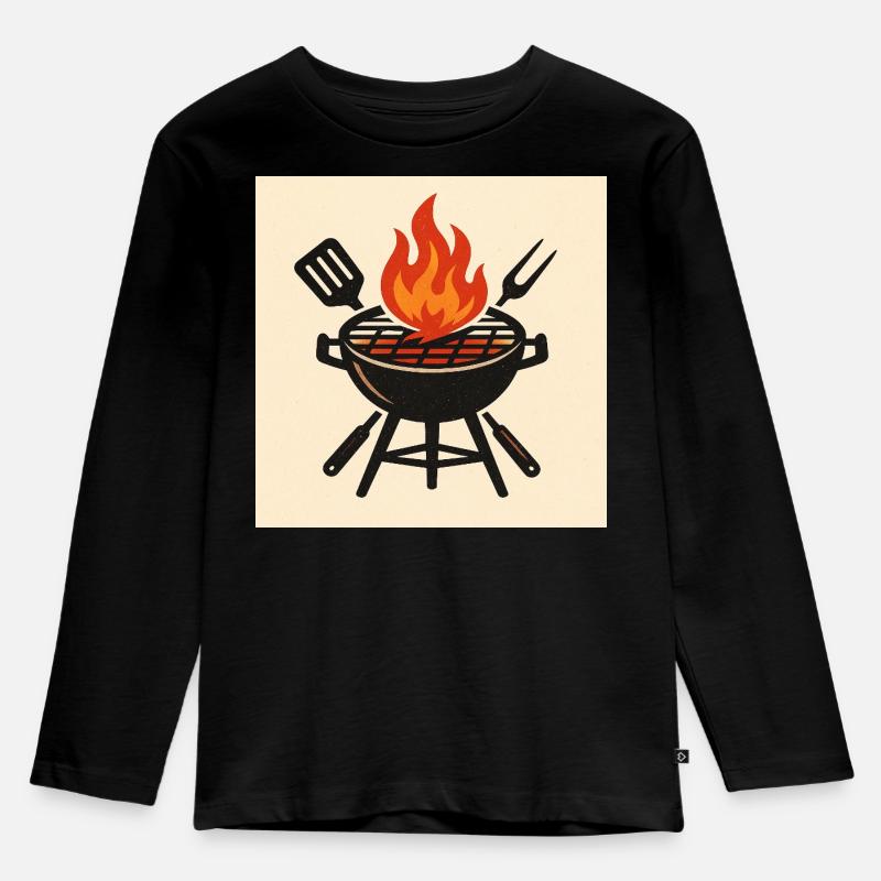 Feuriger Grillabend - Kinder Premium Bio Langarmshirt - Schwarz