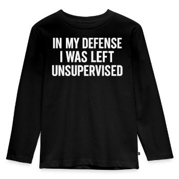 Unsupervised Mischief – Funny Excuses - Kids' Premium Longsleeve Shirt - black - Front - AI Model Kid Male (0cm)