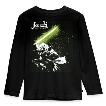 Star Wars Meister Yoda Mit Grünem Lichtschwert - Kinder Premium Bio Langarmshirt - Schwarz - Vorne - AI Model Kid Male (0cm)