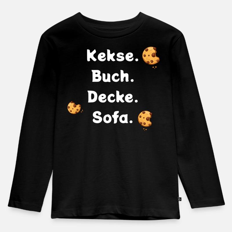 Kekse. Buch. Decke. Sofa. - Kinder Premium Bio Langarmshirt - Schwarz