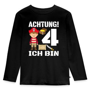 Achtung! Ich bin 4 – Pirat Kinder Geburtstag - Kinder Premium Bio Langarmshirt - Schwarz - Vorne - AI Model Kid Male (0cm)
