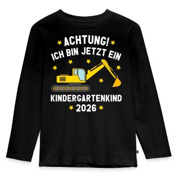 Ich bin jetzt ein Kindergartenkind 2026 Bagger - Kinder Premium Bio Langarmshirt - Schwarz - Vorne - AI Model Kid Male (0cm)