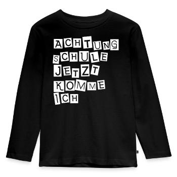 Attention école, j’arrive - T-shirt manches longues Premium Enfant - noir - Devant - AI Model Kid Male (0cm)